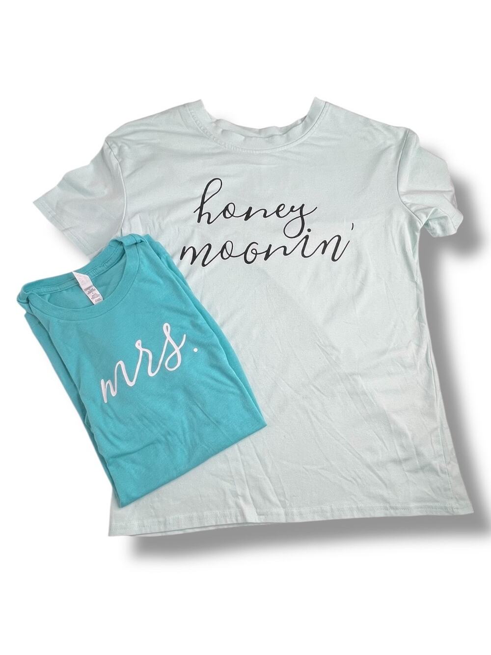 Wedding Bride Blue Tee Shirt Bundle 'Honey Moonin' 'Mrs.' Size Small